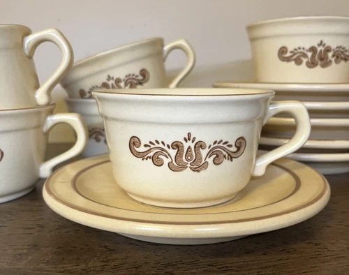 (3) Vintage Pfaltzgraff Village (Made in USA) Flat Cup & Saucer Sets 2 1/2"
