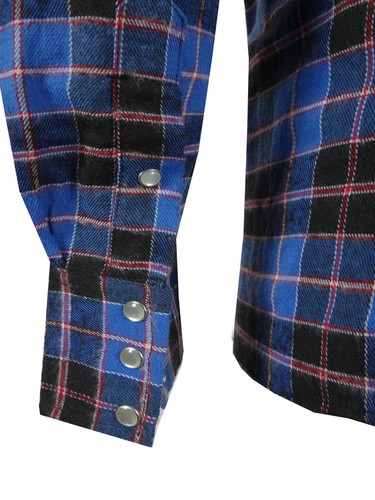 Camisa de franela a cuadros estilo occidental a presión para hombre con solapa bolsillos en el pecho con ranura para bolígrafo! - Imagen 8 de 40