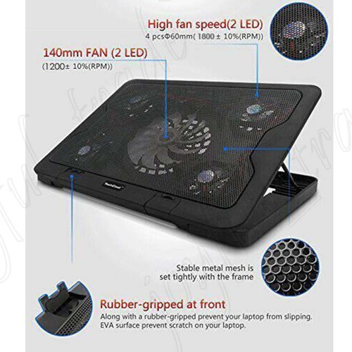 Adjustable Height Laptop Notebook Cooling Pad 5 Fans LED Fit 7"-17" Stand USB OZ - Picture 10 of 12