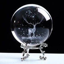 60MM 3D Crystal Ball Glass Laser Engraved Miniature Wapiti Sphere Decor Gift
