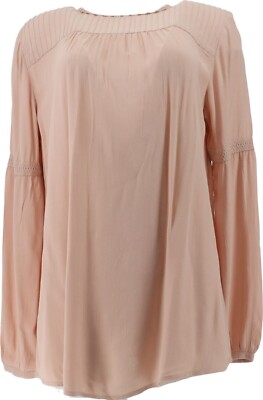 LOGO Lavish Lori Goldstein Woven Crepe Top Crochet Pink Crystal XS NWOT (412)