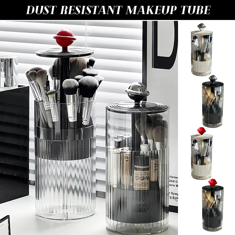 Caja de almacenamiento de cosméticos a prueba de polvo de escritorio soporte para brochas de maquillaje de elevación automática