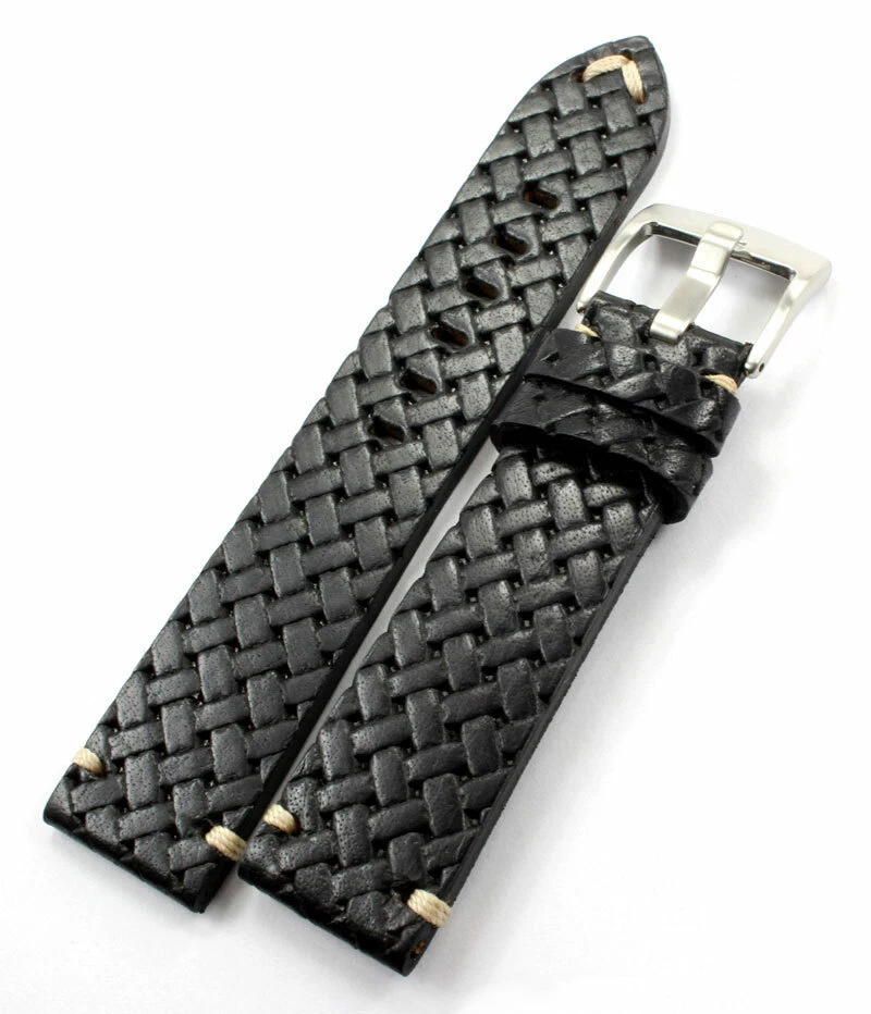 CORREA RELOJ 22mm 24mm Aspecto Vintage Hecha en Alemania Trenzado Repujado Cuero Genuino Foto 2 de 4