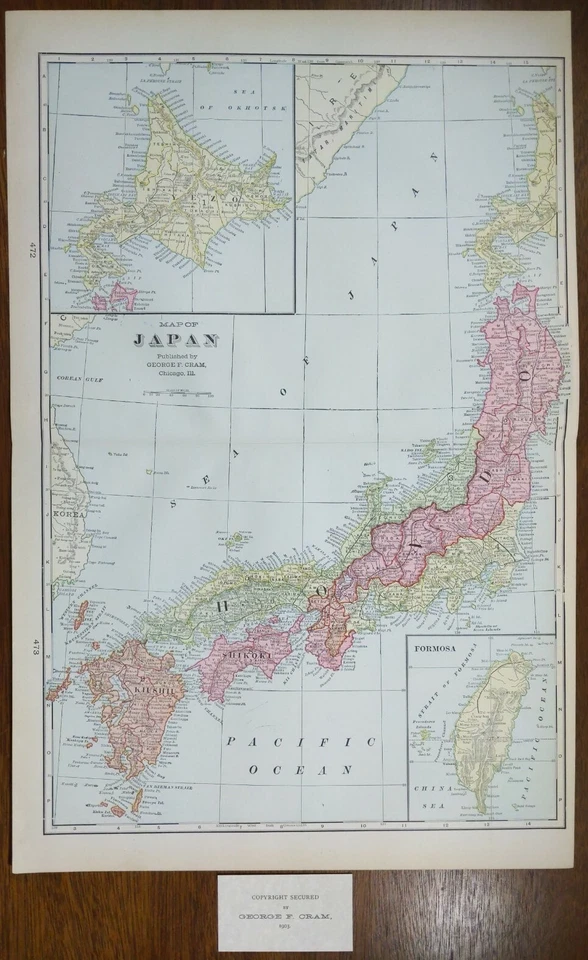 Mapa vintage 1903 IMPERIO DE JAPÓN 14"x22" ~ antiguo original HITACHI SHIKOKU Foto 2 de 4