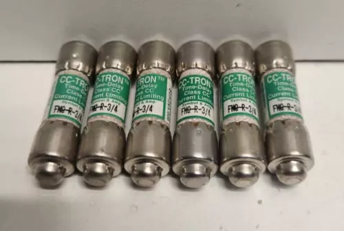 LOT OF 6 NEW OLD STOCK! BUSSMANN TRON 3/4A 600V CC-CLASS FUSES FNQ-R-3/4