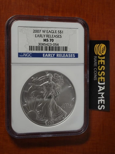 2007 W BURNISHED SILVER EAGLE NGC MS70 EARLY RELEASES BLUE LABEL