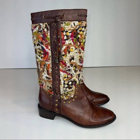 Spring Step Tapestry Woven Mid Calf Boho Western Boot Brown Leather Sz EU 36 - Image 2 of 4