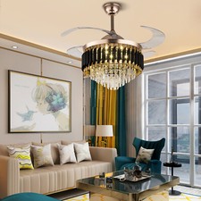 Crystal Led Ceiling Fan Light Chandelier Retractable Blades Wremote Control 42