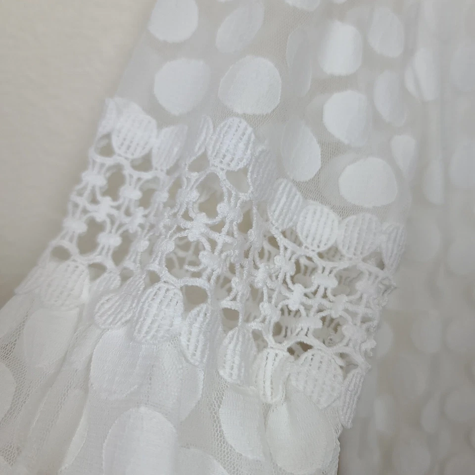 Mini Vestido ALFANI Para Mujer Blanco Encaje Superpuesto Lunares Talla M Mangas 3/4 Foto 3 de 4