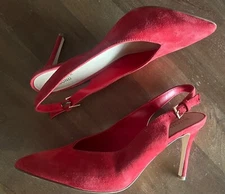 Bleecker & Bond High Heels Red Suede Shoes - Size 8M - Ankle Strap Bethany