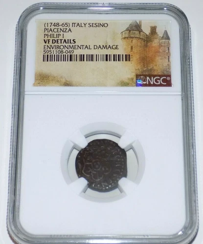 NGC 1748-65 ITALY SESINO PIACENZA PHILIP I VF DETAILS NGC Certified Rare Coin