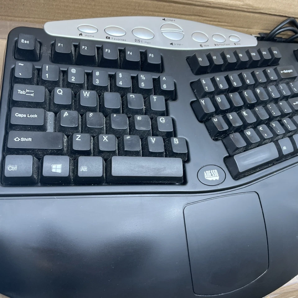 Adesso PCK-208B Media Contoured Ergonomic USB Keyboard Black Gamer Gaming PC - Image 2 of 4