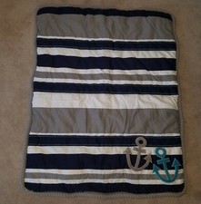 Just Born Anchors Whales Baby Blanket Comforter Blue Gray White Stripes Nursery