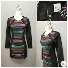 Divided H&M Black Mix Bodycon Party Dress UK 10 EUR 36 US 6 Stretchy VGC