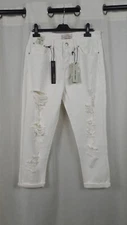 Cosmic Jeans White Distressed Hight Waist Turn Up Jeans 14 Uk CR057 AA 10