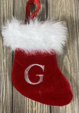 December Home Red White Monogram G 8” Christmas Mini Stocking