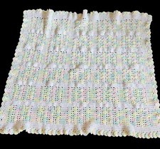 Vintage 1940  s Hand Croqueted Pastel Heirloom Baby Quilt Adorable 