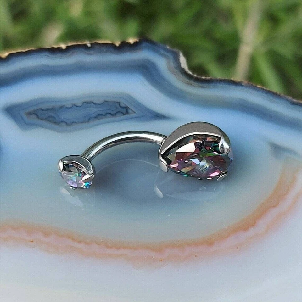 2.50CT PEAR CUT LAB CREATED ALEXANDRITE WOMEN'S BELLY RING 14K WHITE GOLD FINISH - Изображение 2 из 4