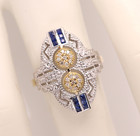 Art Deco Blue Sapphire Ring and Diamonds 18k Gold and Silver 925 — photo 3