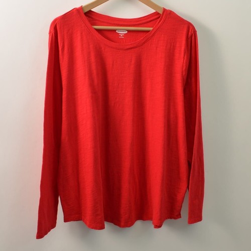 Old Navy T-Shirt Damen 2XL Rot Baumwolle Langarm Everywear Rundhals