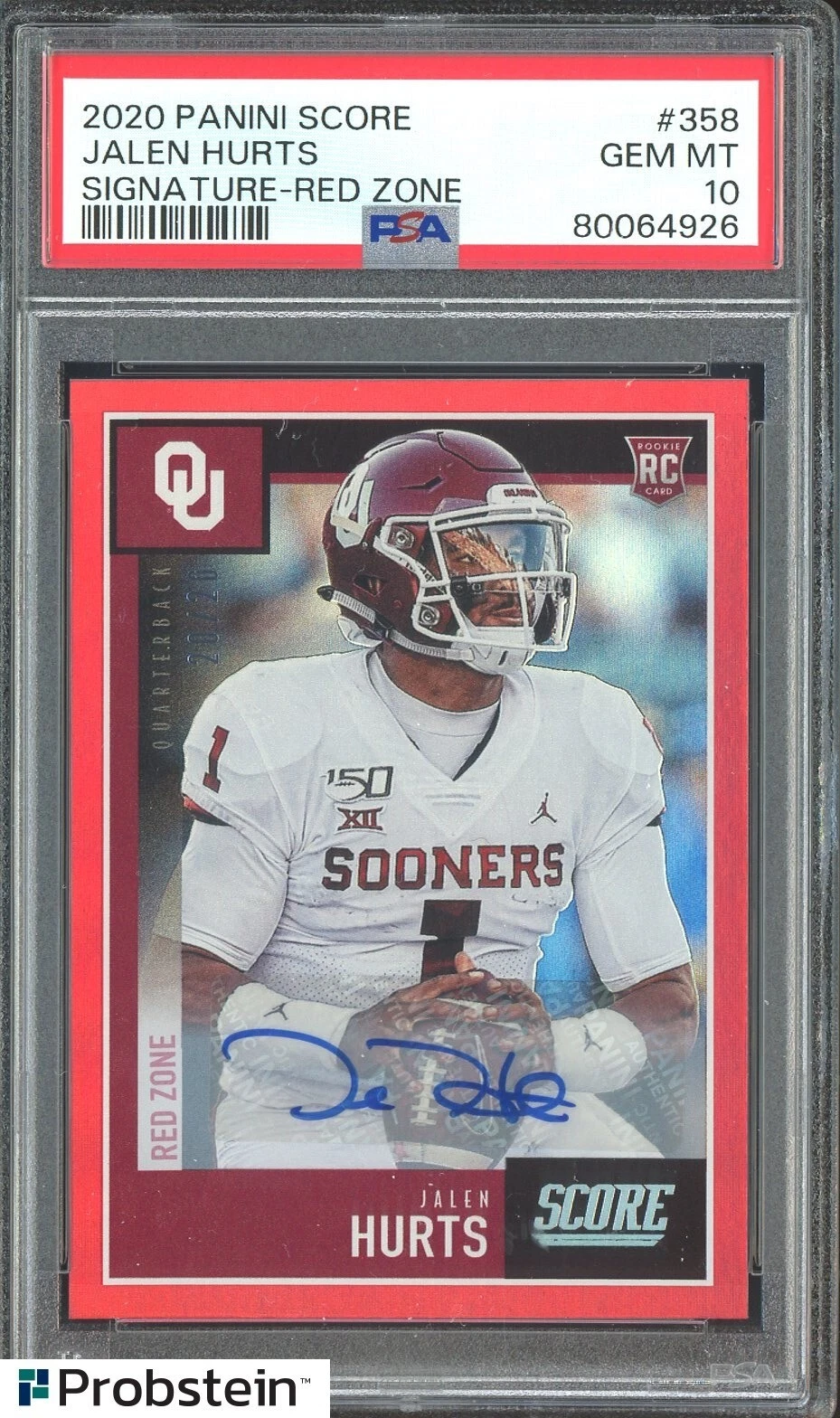 Jalen Hurts Panini Score #358 Signature-Red Zone