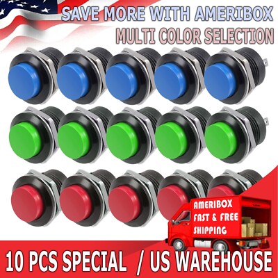 10 PCS 16mm Push Button Switch Non-Lock Momentary Open Round 2 Pins Metal