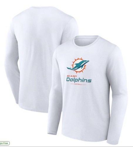 Miami Dolphins Fanatics Long Sleeve T-Shirt NEW Mens Small White Team Lockup