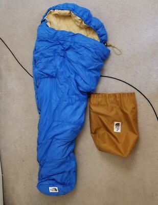 VTG The North Face Blue Mummy Sleeping Bag Brown Label Poly Fill Sack Cats Meow