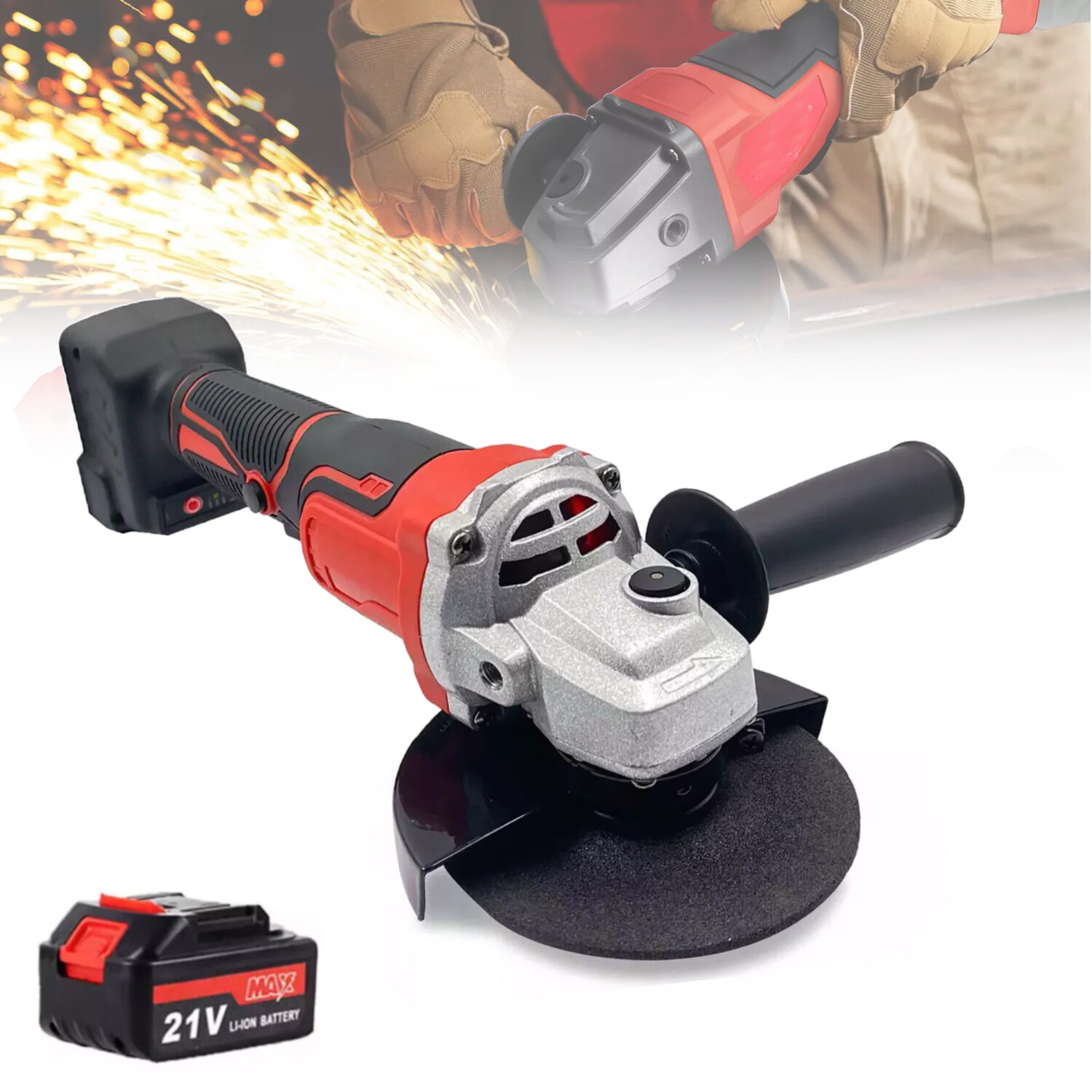 21V Cordless Angle Grinder Kit with Battery & Charger 11000RPM Sander Power Tool