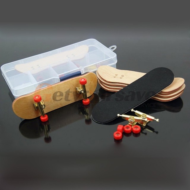 Red Complete Wooden Fingerboard Finger Skate Board Grit Box Maple Wood