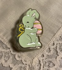Mint Green Plastic Easter Bunny Holding Pink Egg Pin Bon7-21