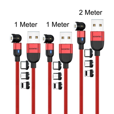SOONTEC Magnet Ladekabel 3er Set (2 Meter+1 Meter+1 Meter) in rot - Bild 1 von 4
