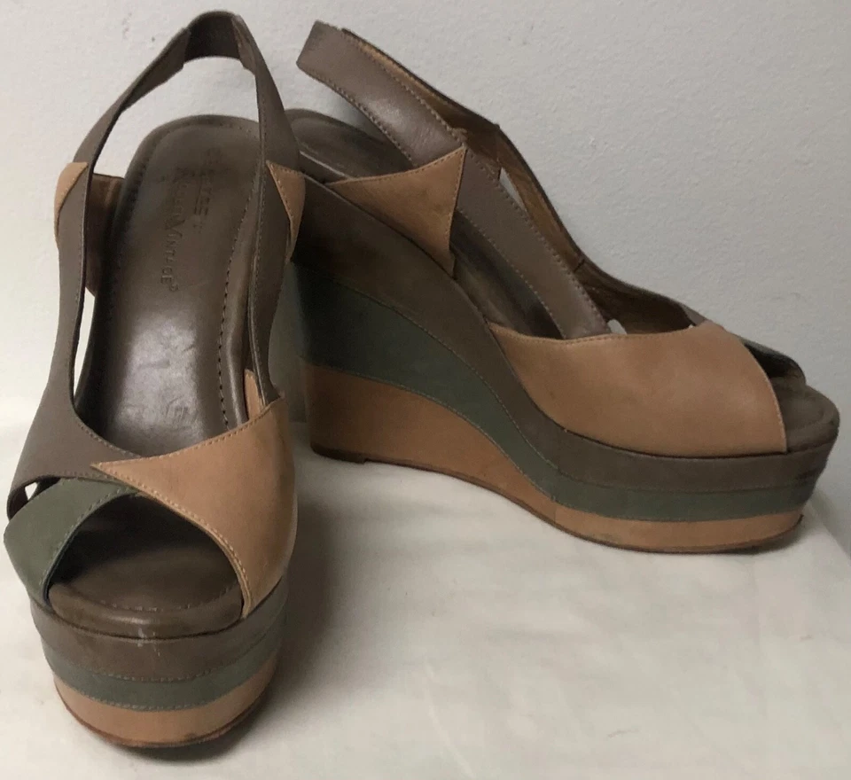 SANDALIA CUÑA PLATAFORMA CORREA ANCHA CUERO RETRO VINTAGE MODERNAS DÉCADAS TALLA 37.5 Foto 3 de 4