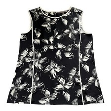 Halston Heritage NWT Women’s Size L Silk Blend Blouse Sleeveless Black White