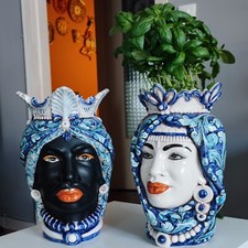 Spettacolari Teste di Moro di Ceramica di Caltagirone 38cm