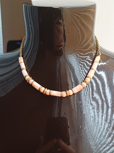 Stunning Vintage Angel Skin Coral & Gold Tone Rope Chain Necklace - Picture 18 of 18
