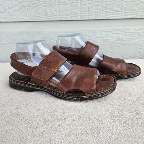 Born Brown Leather Strap Sandals Women SZ 9 Hook & Loop B-6200 Open Toe