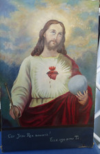 DIPINTO OLIO SU TELA-GESU' CRISTO-CUORE GESU' SACRAMENTATO-PRIMI '900-POPOLARE