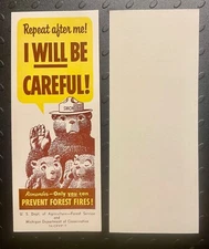 Vintage 1954 Smokey Bear Ink Blotter Forest Fire Prevention Michigan USFS Poster
