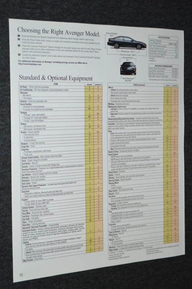 Dodge Avenger 1997 anuncio impreso de distribuidor original 97 Foto 2 de 2