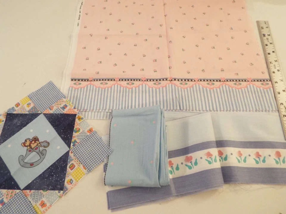 MIXED LOT-DAISY KINGDOM FABRIC-BUNNY-QUILT SQUARE-PINK W/ BLUE-STRIPE-BORDERS*** - Image 2 of 4