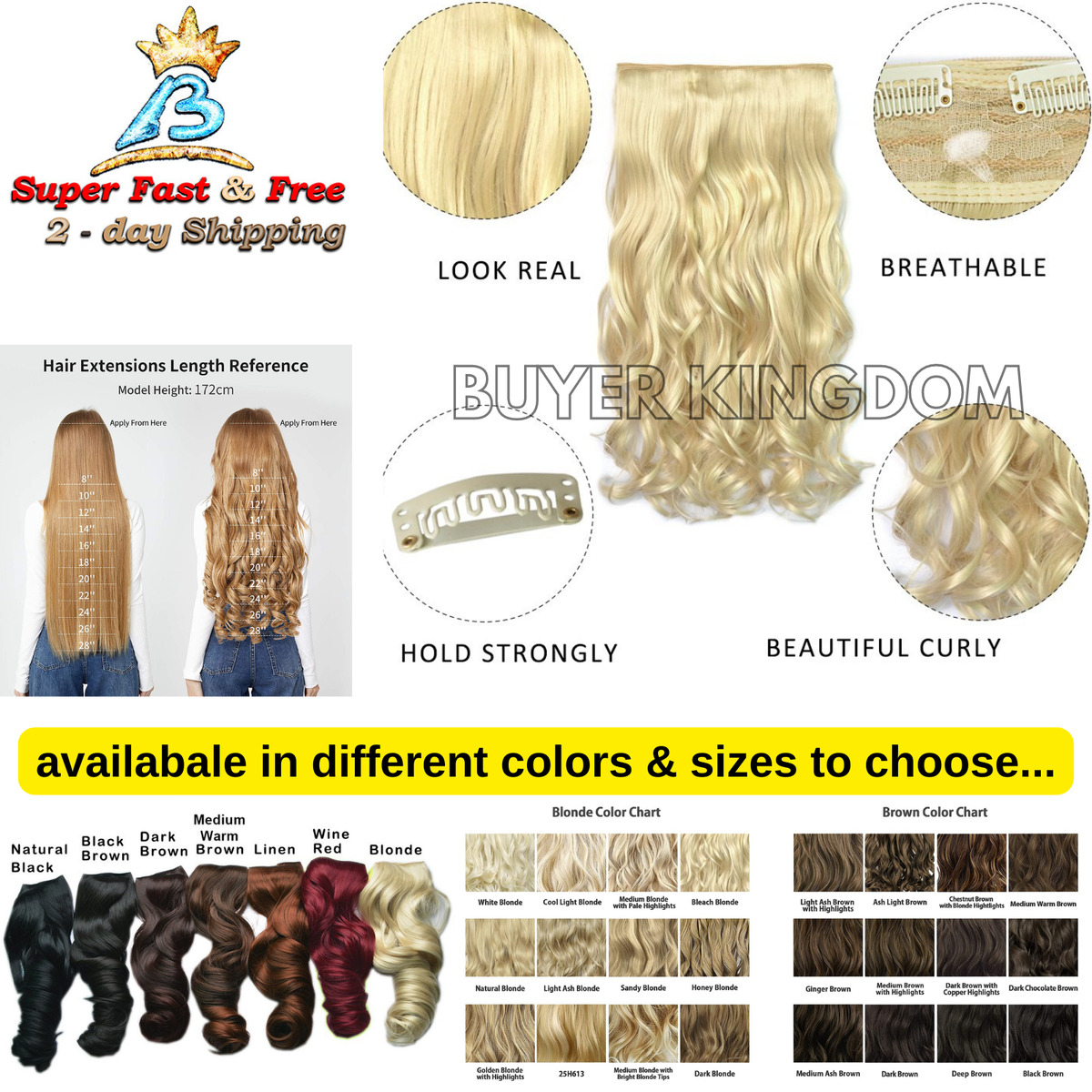 Colorful Long Curly Wavy Hair Pieces Synthetic Clip In Hair