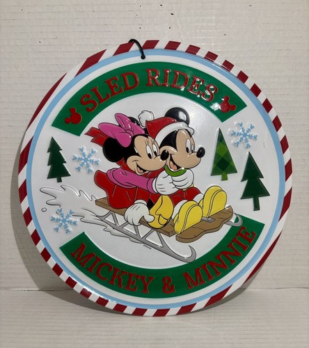 NEW CHRISTMAS 12 INCH METAL DISNEY SLED RIDES W/MICKEY&MINNIE METAL SIGN - Picture 4 of 4