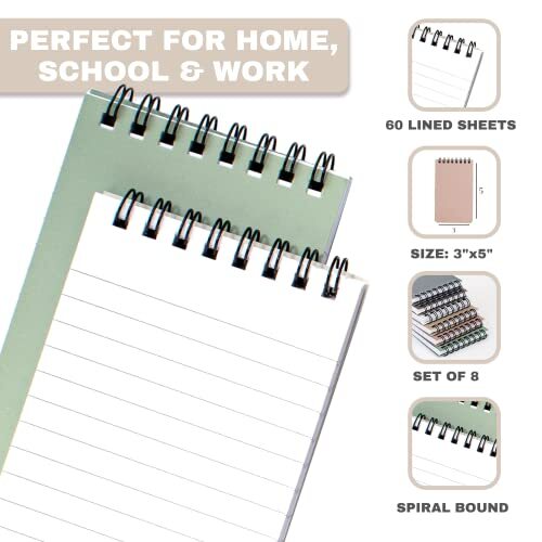 8 Pack 3x5 Inches Pocket Notebook Small Notepad with Top Spiral Spring - Picture 6 of 8