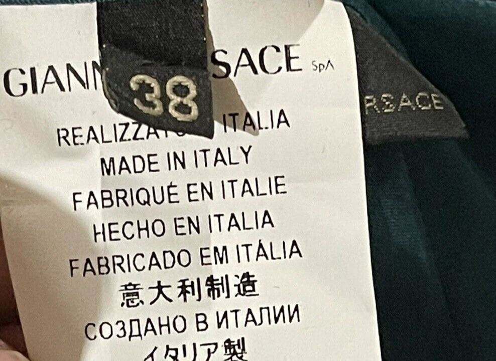 Giacca di pelle VERSACE 2014 Runway con borchie ricamate blu acqua verde US 2 4 IT 38