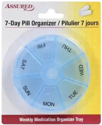 ASSURED 7-DAY WEEKLY TRANSPARENT BLUE CIRCLE PILL MEDICATION ORGANIZER TRAY