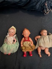 Antique Doll Lot Of 3 Celluloid Dollhouse Doll Miniatures Jointed