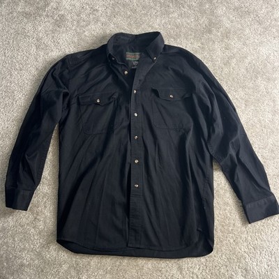 McGregor Mens Button Up Shirt Solid Black Long Sleeve Polyester Cotton Large