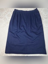 Personal Navy Vintage Wool Pleated Pencil Skirt, 16, USA, READ