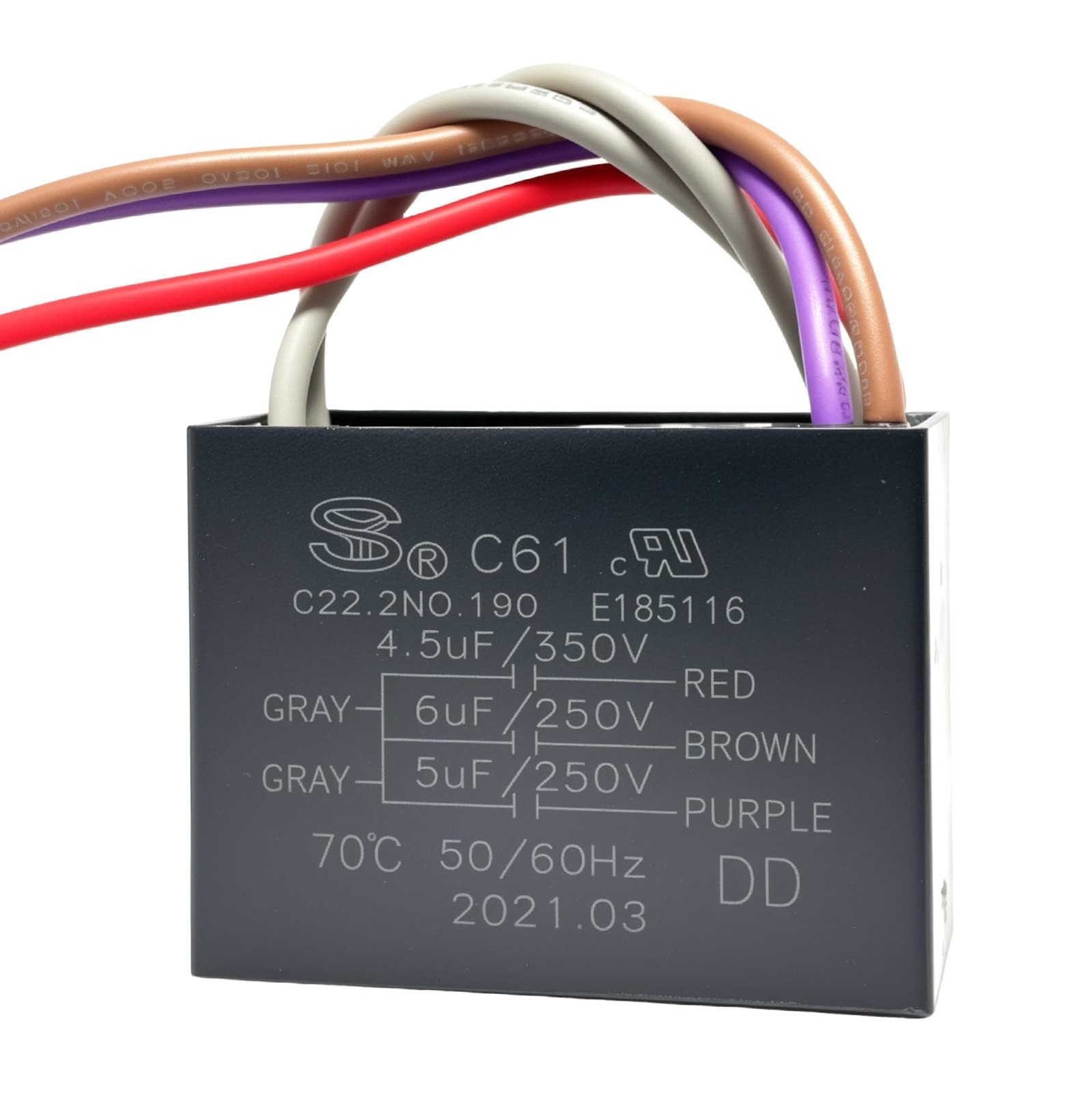 C61 5 Wire 250VAC Ceiling Fan Capacitor C61 4.5uF+5uF+6uF 350/300V